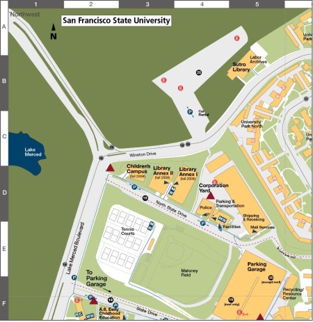 Image of the northwest corner of SF State Campus depicting location of Libary Annex I
