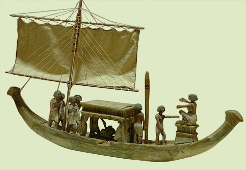Photo of a model wooden boat from ancient Egypt