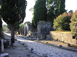 Una fotografia de les restes de la Villa delle Colonne un Mosaic, un dels llocs objecte de la recerca a San Francisco de l'Estat escola en el camp arqueològic de Pompeia.