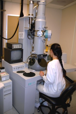 A photo of researcher using sophisticated lab equipment.