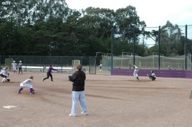 A photo of the SF State softball team practicing