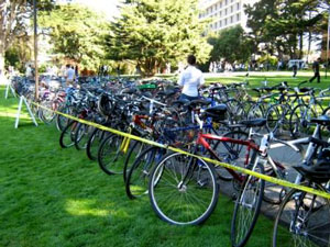 Photo of bicycles parked on the quad during the 2008 Bike to School Day