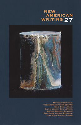 The cover of "New American Writing 27, which features "Library of Dust 1454," a color image of a corroding copper canister