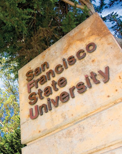 A photo of a sign that says San Francisco State University.
