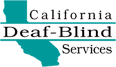 This is a graphic of the CDBS logo: an aqua-colored state of California with the words California Deaf-Blind Services written through the middle of the state.