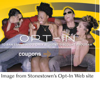 Image of four young people sprawled on a couch from Stonestown's "Opt-In" Web site