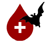 Illustration of a black bat set against a red drop of blood