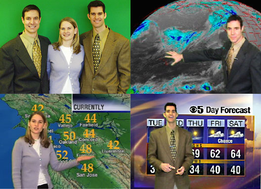 Picture of meteorology students Eric Gose, Elizabeth Frieberg and Chris Meherin doing the Gator Weather report