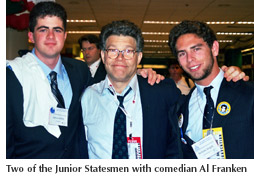 Photo of two of the Junior Statesmen with comedian Al Franken