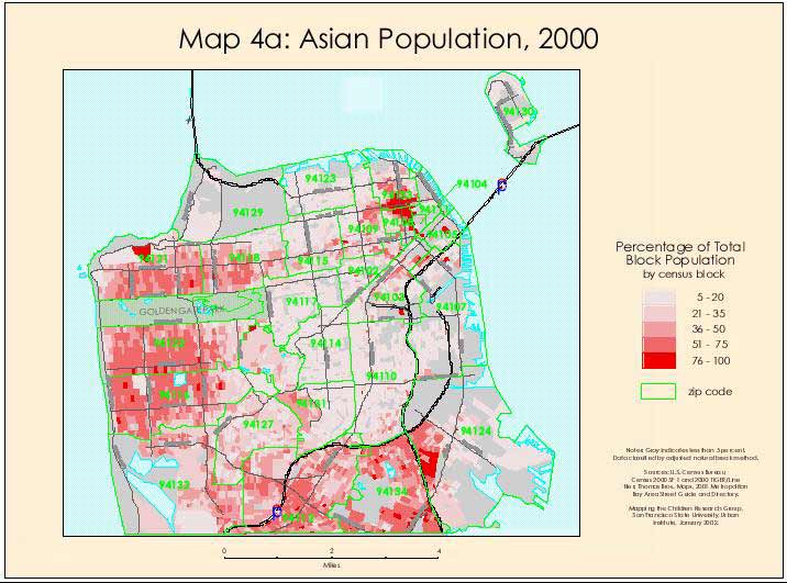 Image of GIS-created graphic illustrating the Asian population in San Francisco