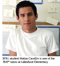 Photo of Matias Cavallin one of the SFSU students tutoring at Lakeshore Elementary