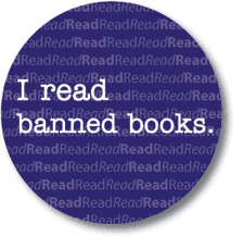 Image of a button that reads "I read banned books."