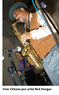 Photo of New Orleans jazz artist red Morgan performing at the Katrina Teach-in