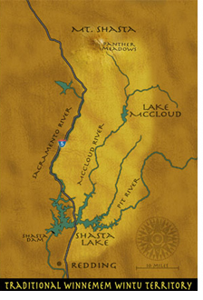 Image of a map showing traditional Winnemem Wintu territory near Shasta Lake