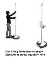 Image of student Dan Xiong demonstrating the height adjustment on the Dyaun IV Pole