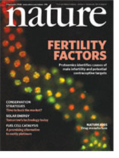Image of the front cover of the Sept. 7 issue of Nature featuring a photograph of worm DNA