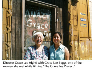 Photo of director Grace Lee (right) standing next to Grace Lee Boggs, one of the women she met while filming "The Grace Lee Project"