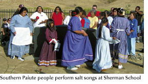 Photo of Southern Paiute people performing salt songs at the Sherman School