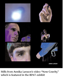 Stills from Annika Larsson's video "New Gravity," which is featured in the BENT exhibit