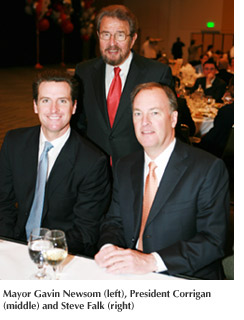 Photo of San Francisco Mayor Gavin Newsom, President Corrigan and San Franciso Chamber of Commerce President Steve Falk