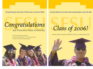 Image of posters congratulating SF State's 2006 graduates; the posters can be found on the MUNI station platform on 19th Ave.