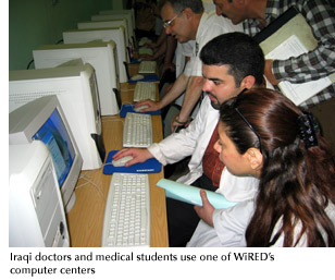 Photo of Iraqi doctors and medical students using one of WiRED's computer centers