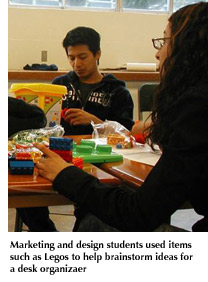 Marketing and design students used items such as Legos to help brainstorm ideas for a desk organizer