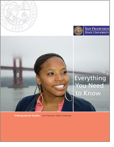 Image of the front cover of the SF State brochure "Getting In: Everything You Need to Know"