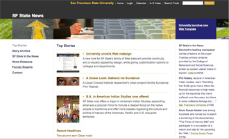 A sample Web page shows a new design template for SF State Web sites