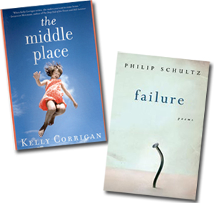 A photo of the jackets of "Failure." and "The Middle Place"