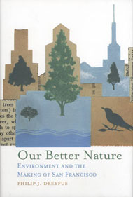 Book jacket for "Our Better Nature" which shows sketches of trees and birds.