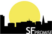 SF Promise logo which shows a city skyline with a sun behind it