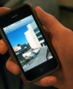 Photo of campus tour smartphone app in action