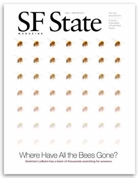 Cover of SF State Magazine, with photos of bees 