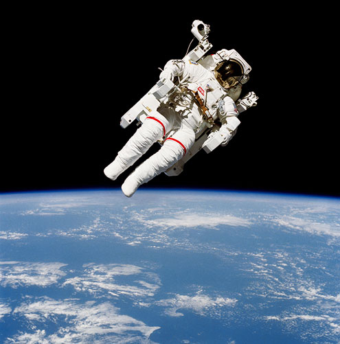 An American astronaut floats space
