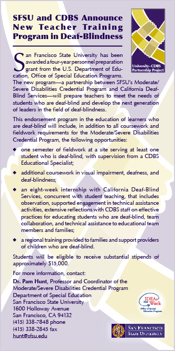 SFSU and CDBS Announce New Teacher Training Program in Deaf-Blindness