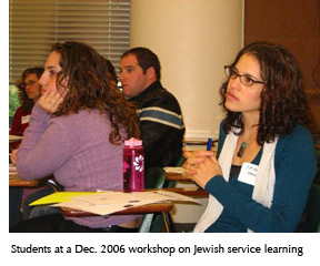 Photo of students learning about Jewish service learning at a December workshop sponsored by SF State and the Bureau of Jewish Education of San Francisco 