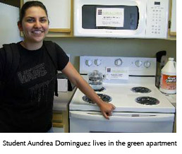 Photo of Aundrea Dominguez, the student who lives in the green apartment