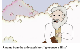 A frame from the animated short "Ignorance is Bliss"