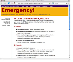 Screenshot of the Emergency Preparedness Web site