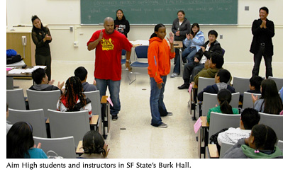 Aim High students and instructors in SF State's Burk Hall