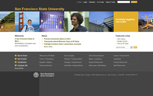 Screen shot of San Francisco State's new University home page.