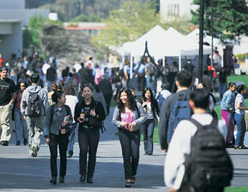 Photo of students walking on campus.