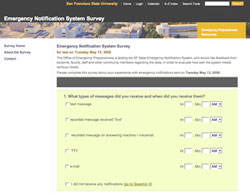 Screen shot of the SF State Emergency Notification System Survey.