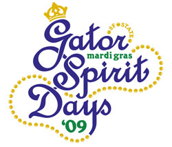 Logo which reads 'Gator Spirit Days 2009 – Mardi Gras'