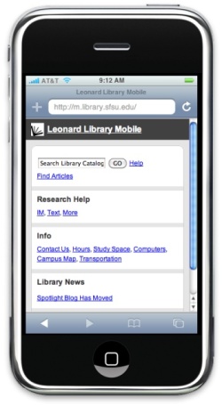 Photo of a smart phone displaying the new mobile version of the Library's website. 