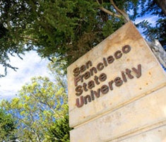 A photo of the SF State campus signpost. 