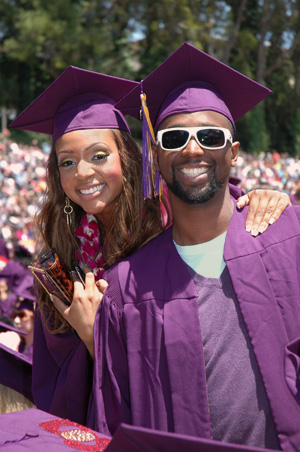 A photo of graduates celebrating at Commencement